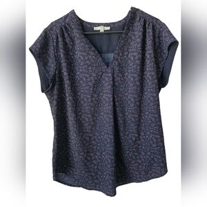 fun2fun Navy & Pink Printed V-Neck Cap Sleeve Blouse